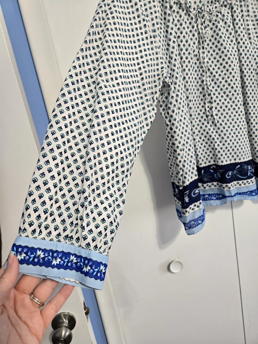 J.Crew Re-Imagined XL Floral Border Print Peasant Blouse 100% Cotton Boho